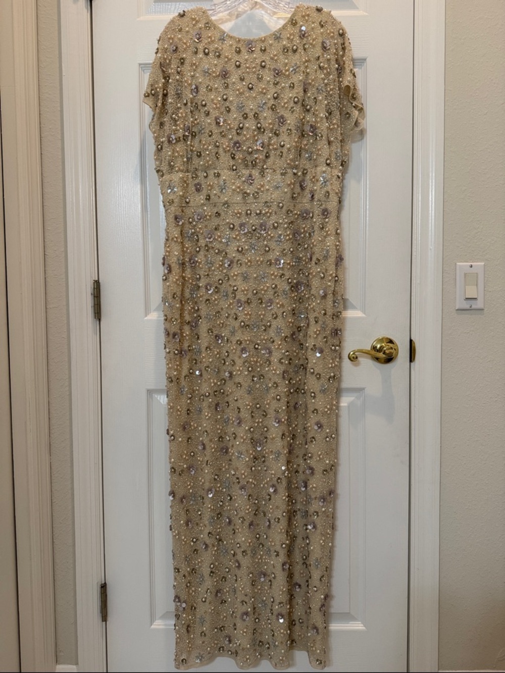 Mac Duggal 94205 Ivory Floral Embellished Mesh Fitted Column Gown Size 14 NWT - Picture 7 of 14